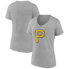 Pittsburgh Pirates Women's Official Logo V-Neck T-Shirt - Gray