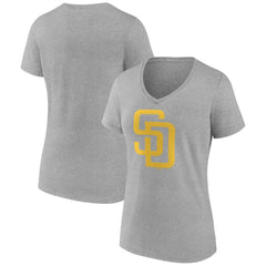 San Diego Padres Women's Official Logo V-Neck T-Shirt - Gray