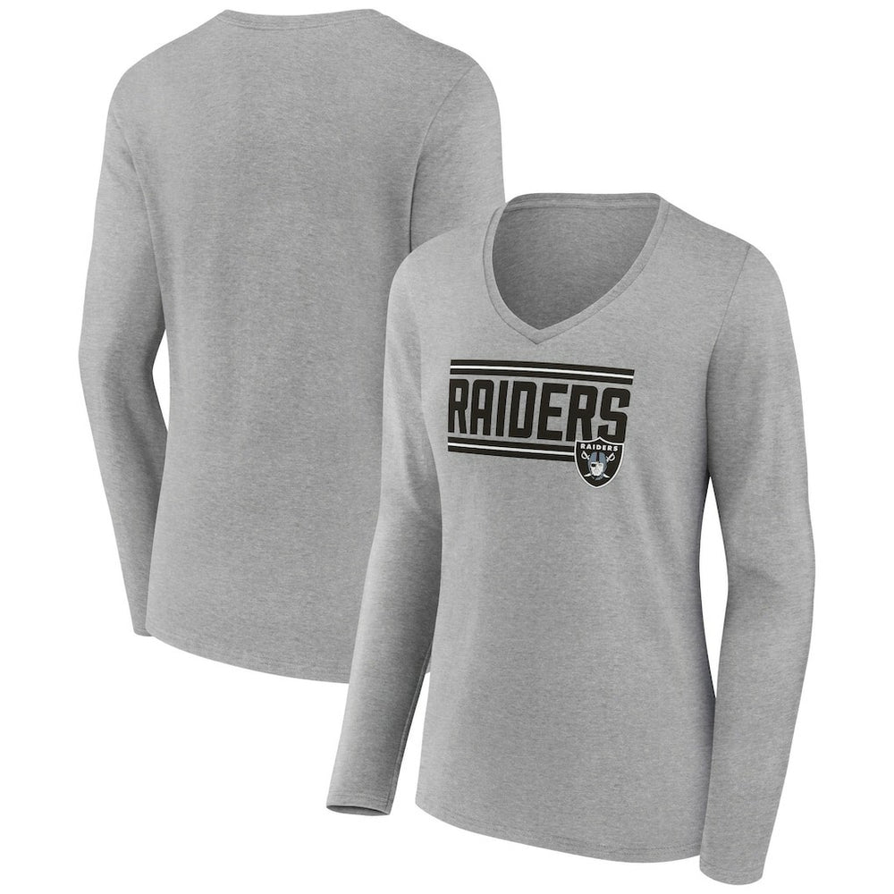 Las Vegas Raiders Women's On Side Stripe Long Sleeve V-Neck T-Shirt - Gray outlet