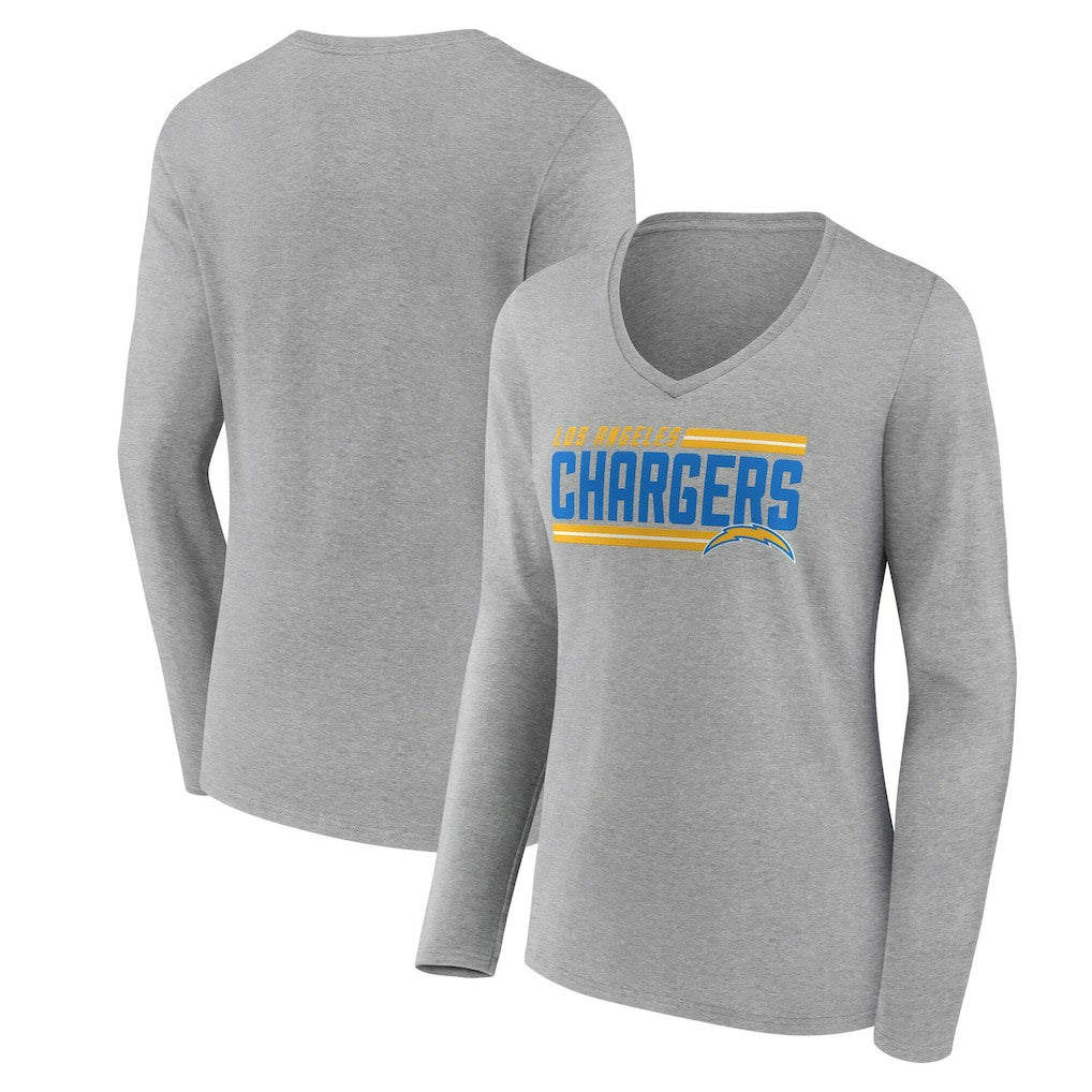 Los Angeles Chargers Women's On Side Stripe Long Sleeve V-Neck T-Shirt - Gray discount