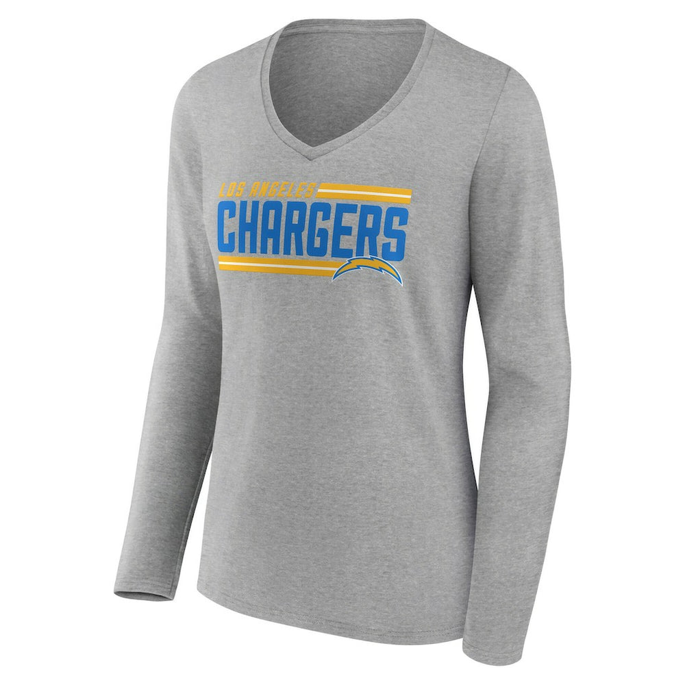 Los Angeles Chargers Women's On Side Stripe Long Sleeve V-Neck T-Shirt - Gray discount
