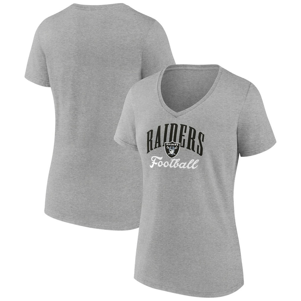 Las Vegas Raiders Women's Victory Script V-Neck T-Shirt - Heather Gray for sale