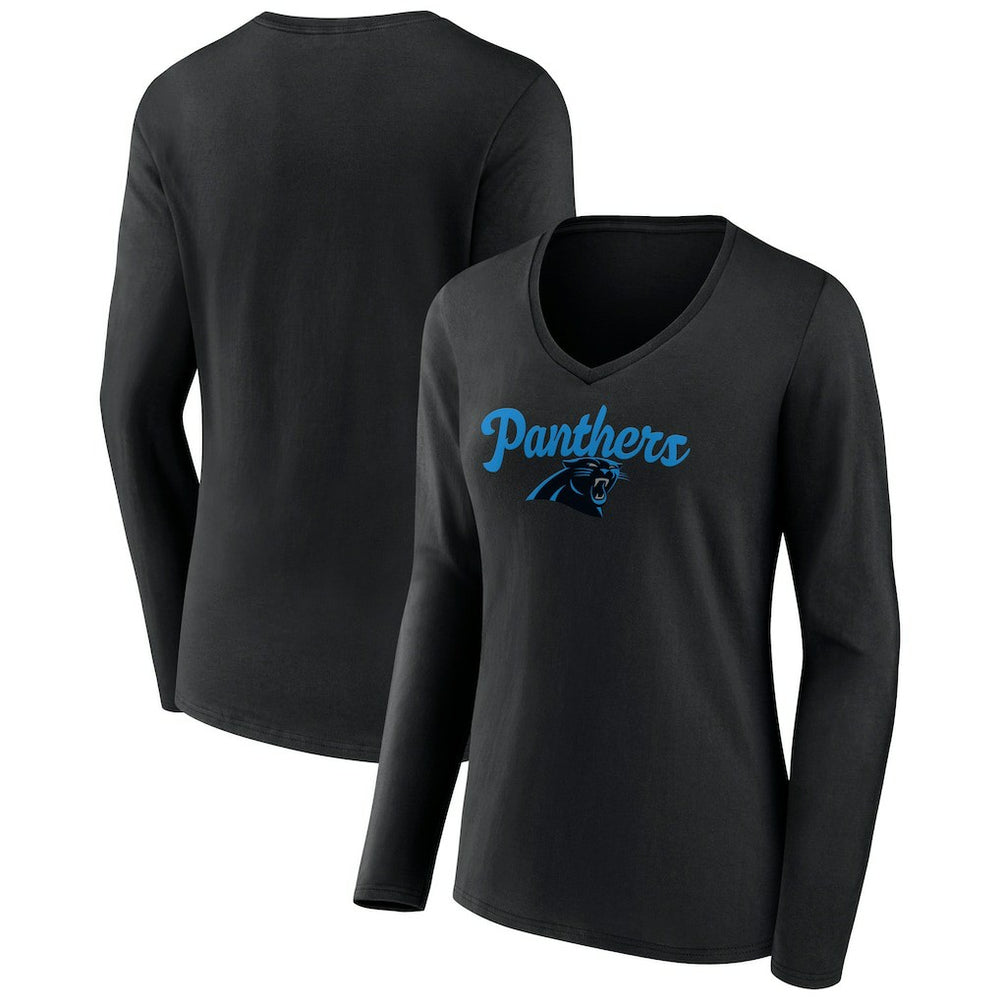 Carolina Panthers Women's Freehand Team Long Sleeve V-Neck T-Shirt - Black sale