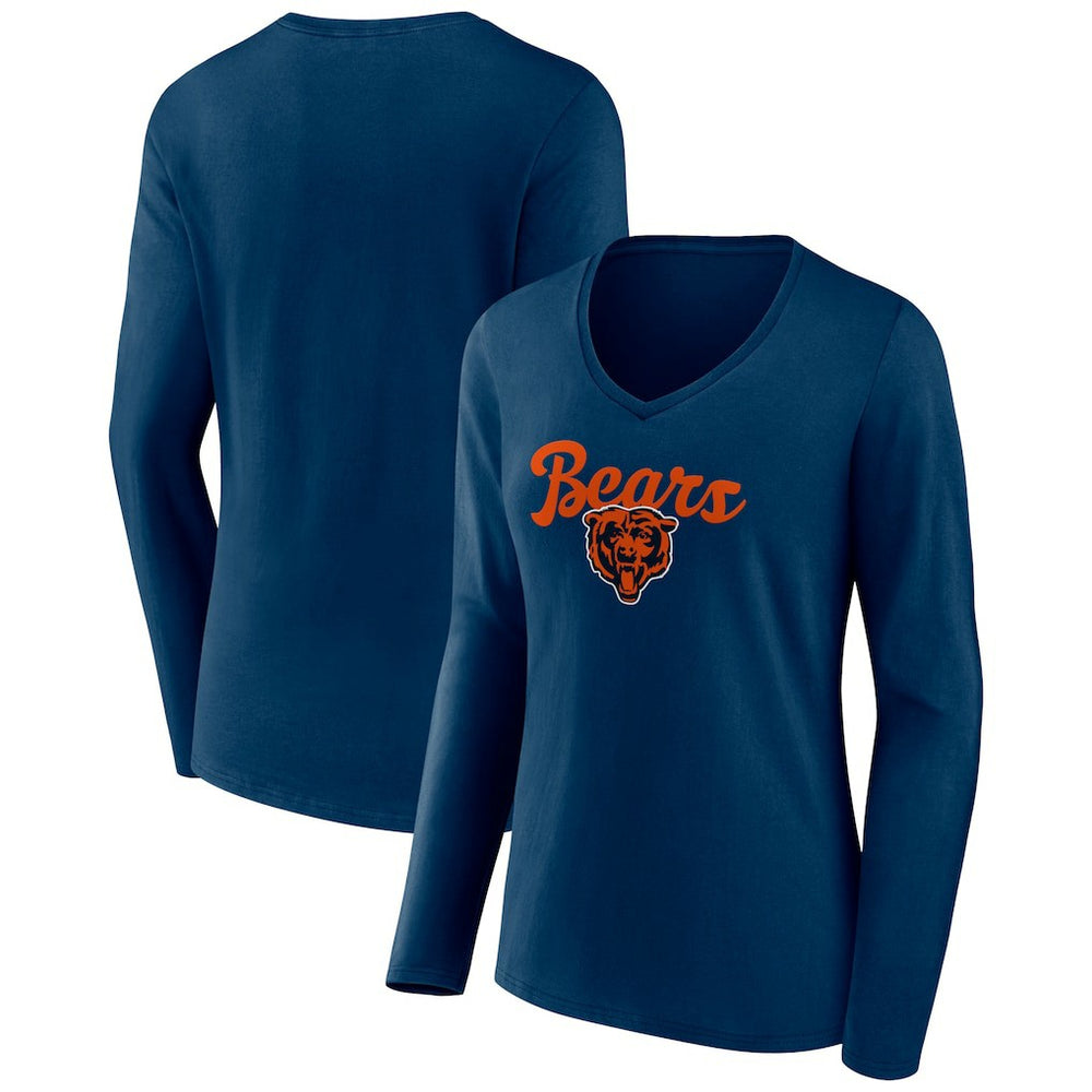 Chicago Bears Women's Freehand Team Long Sleeve V-Neck T-Shirt - Navy online