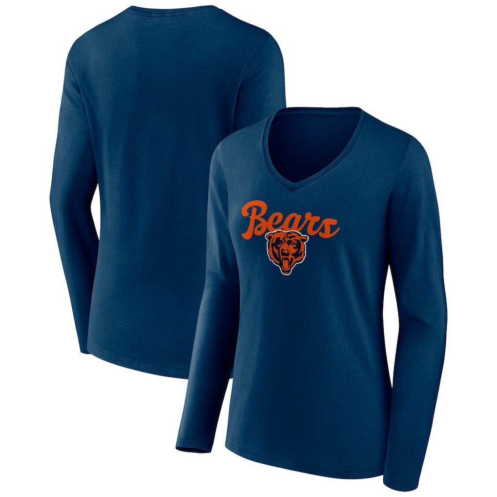 Chicago Bears Women's Freehand Team Long Sleeve V-Neck T-Shirt - Navy online
