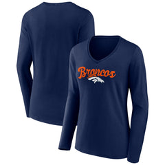 Denver Broncos Women's Freehand Team Long Sleeve V-Neck T-Shirt - Navy cheap