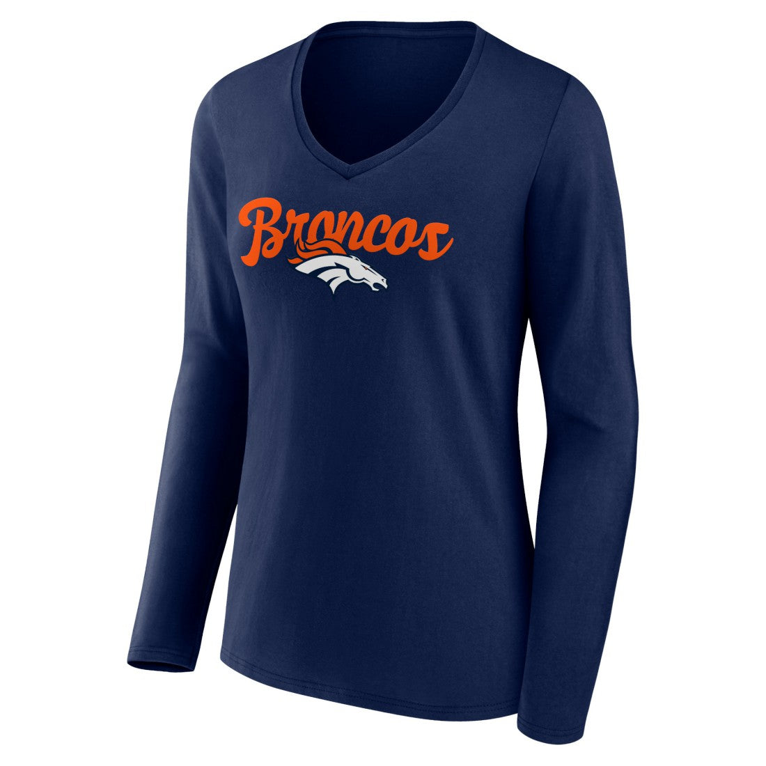 Denver Broncos Women's Freehand Team Long Sleeve V-Neck T-Shirt - Navy cheap