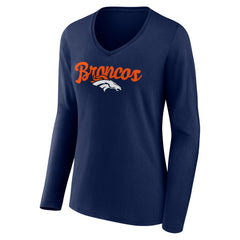 Denver Broncos Women's Freehand Team Long Sleeve V-Neck T-Shirt - Navy cheap