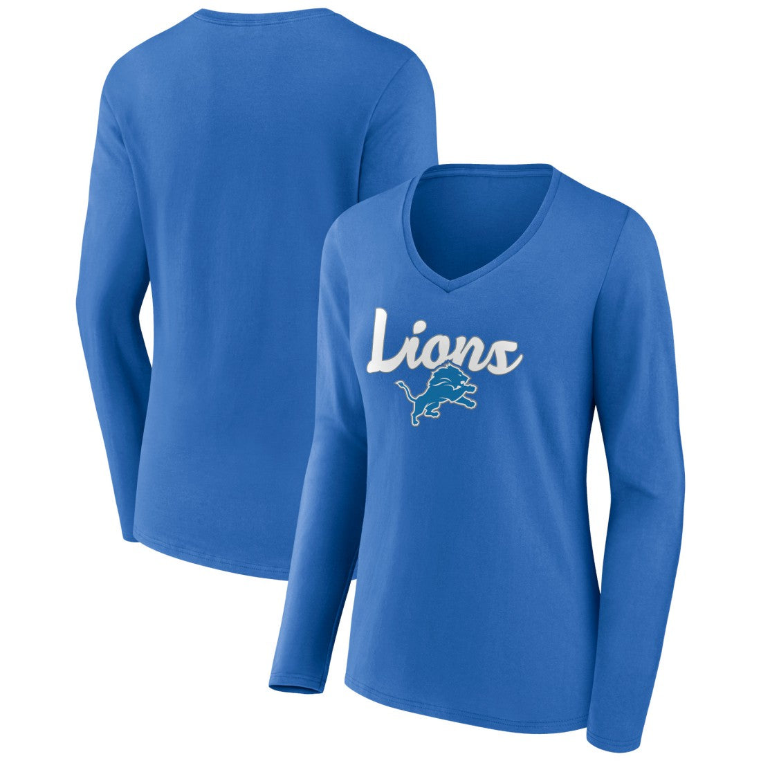 Detroit Lions Women's Freehand Team Long Sleeve V-Neck T-Shirt - Blue on sale
