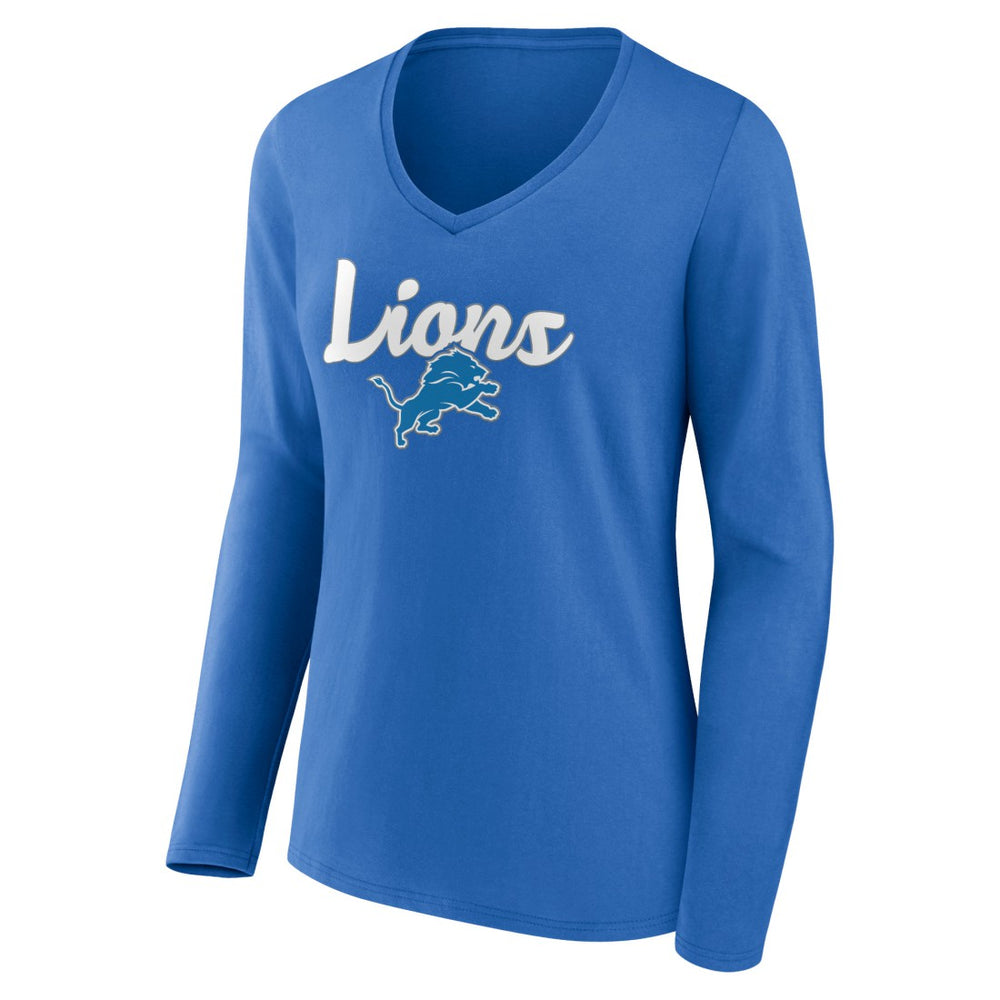 Detroit Lions Women's Freehand Team Long Sleeve V-Neck T-Shirt - Blue on sale
