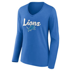 Detroit Lions Women's Freehand Team Long Sleeve V-Neck T-Shirt - Blue on sale