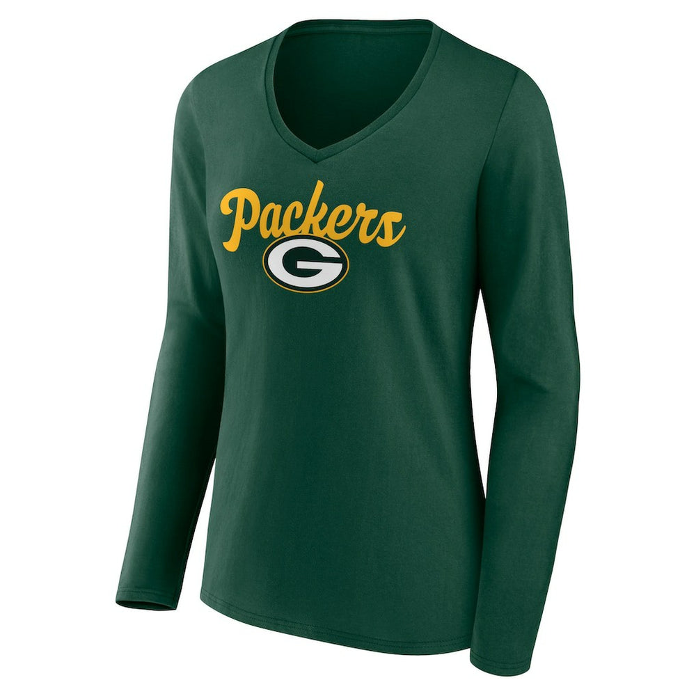 Green Bay Packers Women's Freehand Team Long Sleeve V-Neck T-Shirt - Green discount