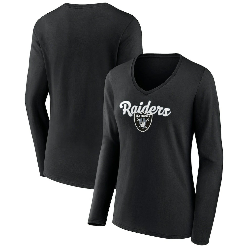 Las Vegas Raiders Women's Freehand Team Long Sleeve V-Neck T-Shirt - Black cheap