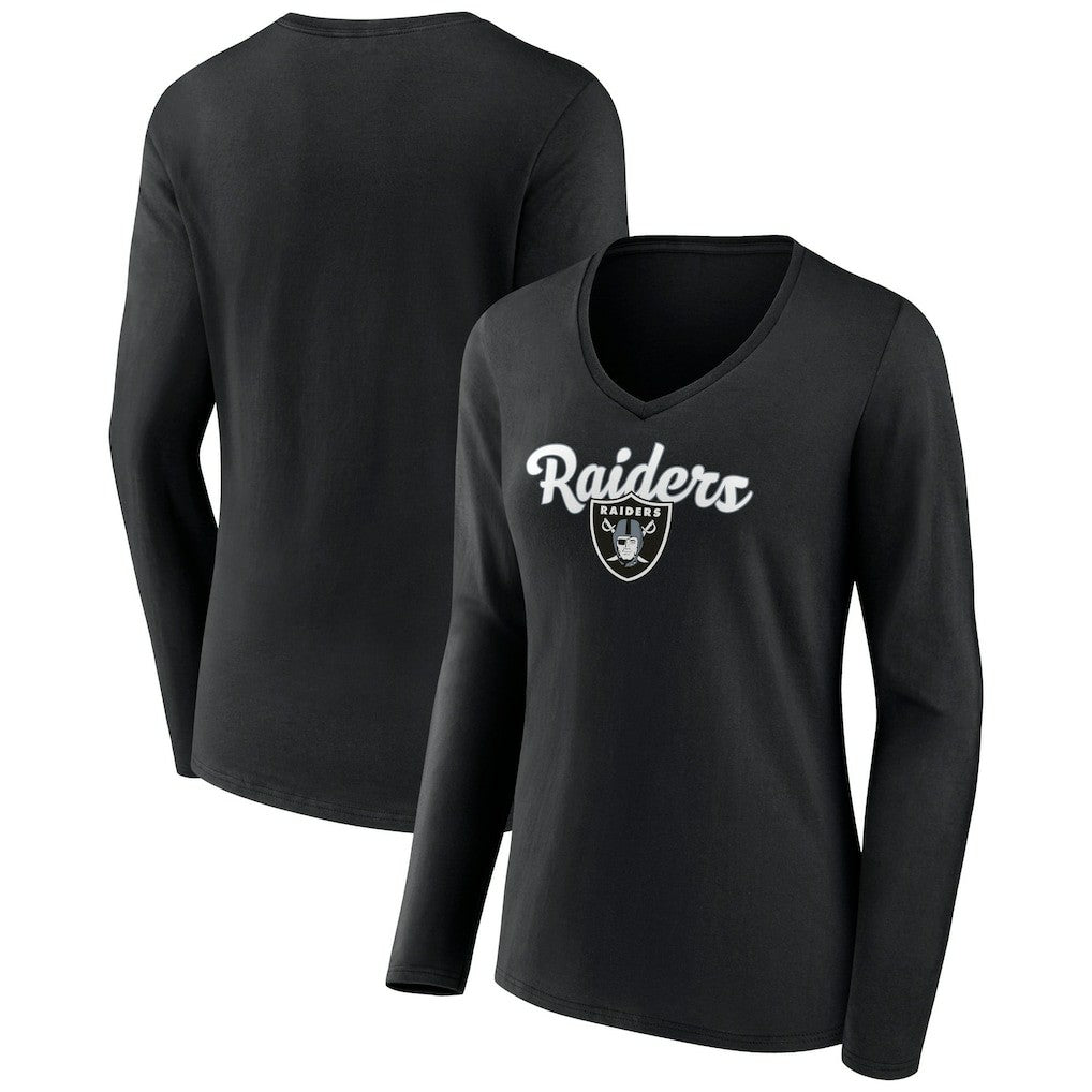 Las Vegas Raiders Women's Freehand Team Long Sleeve V-Neck T-Shirt - Black cheap