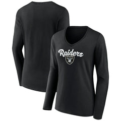 Las Vegas Raiders Women's Freehand Team Long Sleeve V-Neck T-Shirt - Black cheap