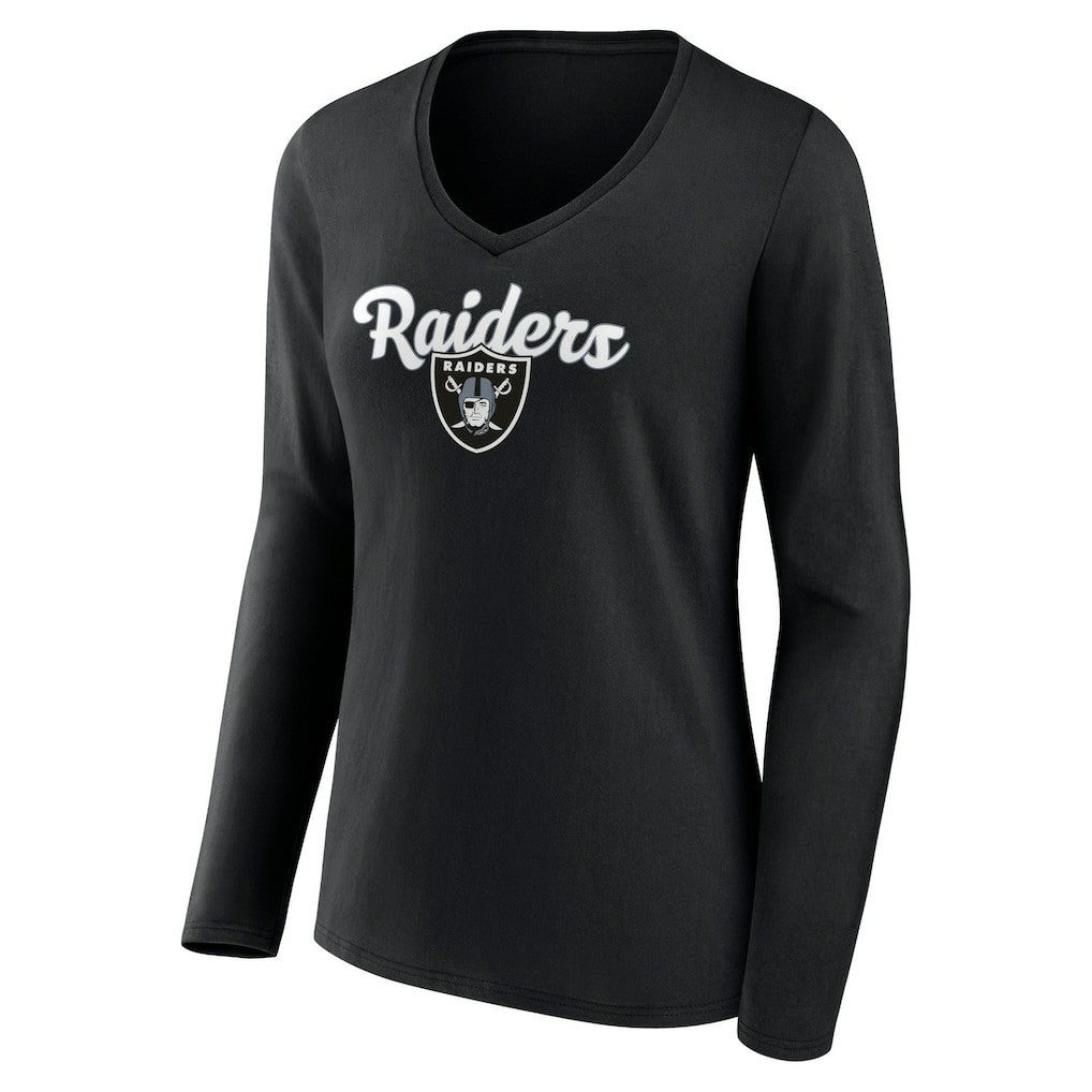 Las Vegas Raiders Women's Freehand Team Long Sleeve V-Neck T-Shirt - Black cheap