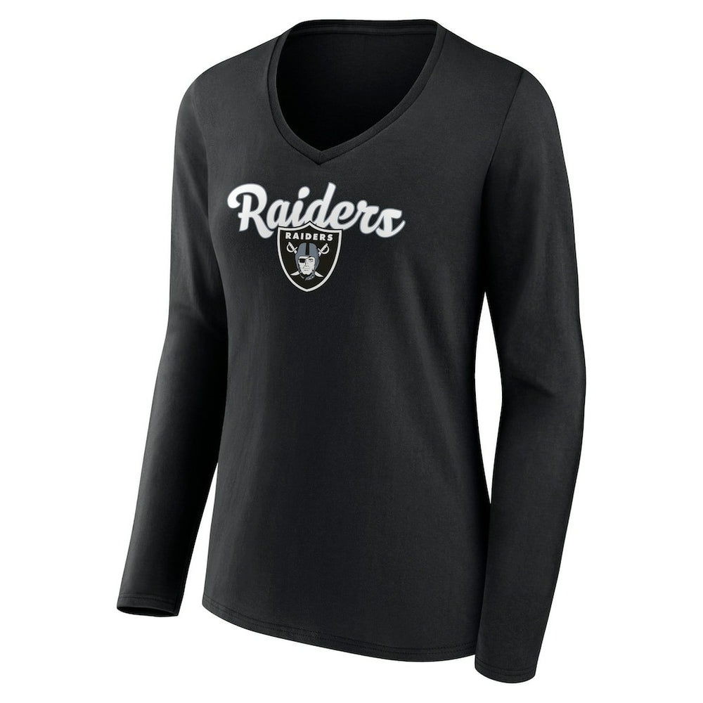 Las Vegas Raiders Women's Freehand Team Long Sleeve V-Neck T-Shirt - Black cheap