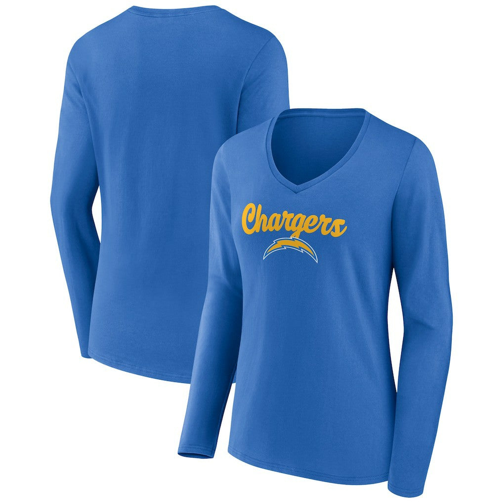 Los Angeles Chargers Women's Freehand Team Long Sleeve V-Neck T-Shirt - Powder Blue online