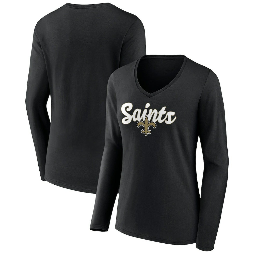 New Orleans Saints Women's Freehand Team Long Sleeve V-Neck T-Shirt - Black for sale