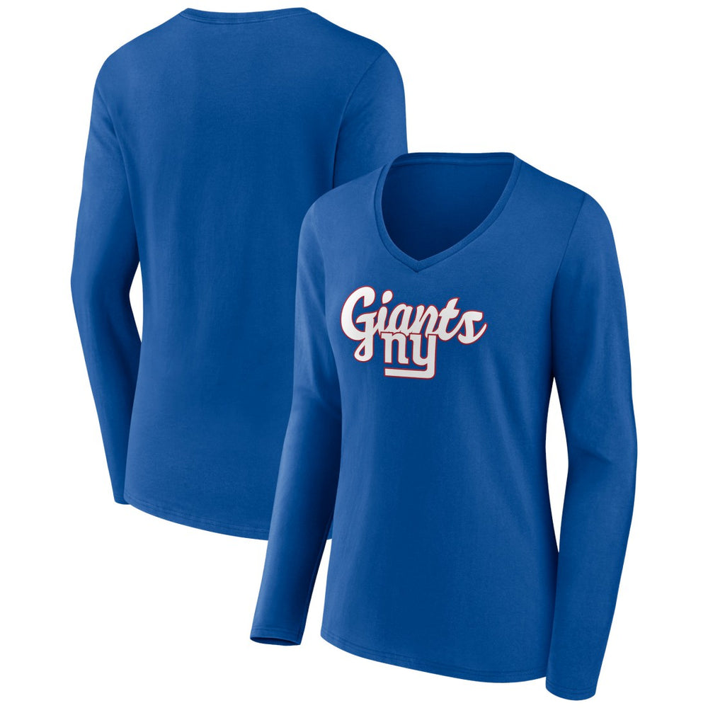 New York Giants Women's Freehand Team Long Sleeve V-Neck T-Shirt - Royal outlet