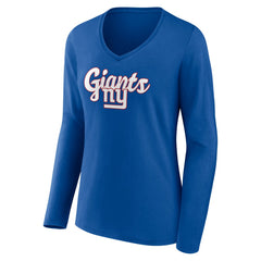 New York Giants Women's Freehand Team Long Sleeve V-Neck T-Shirt - Royal outlet