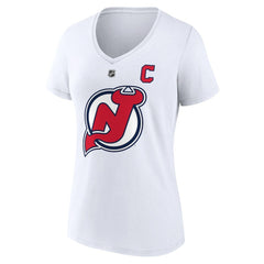 Nico Hischier New Jersey Devils Fanatics Women's Special Edition 2.0 Name & Number V-Neck T-Shirt White
