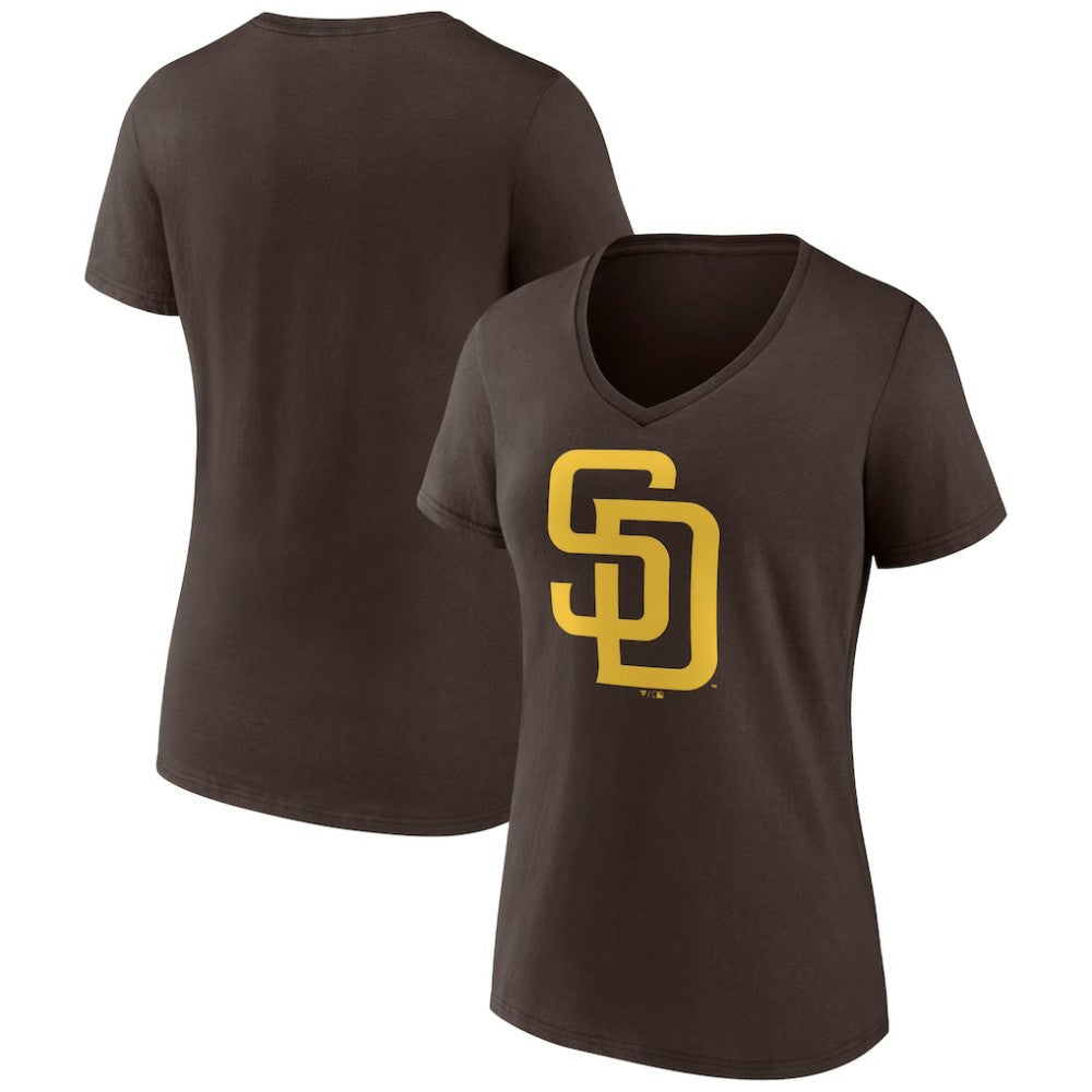 San Diego Padres Women's Official Logo V-Neck T-Shirt - Brown