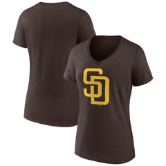 San Diego Padres Women's Official Logo V-Neck T-Shirt - Brown