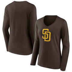 San Diego Padres Women's Team Logo Long Sleeve V-Neck T-Shirt - Brown