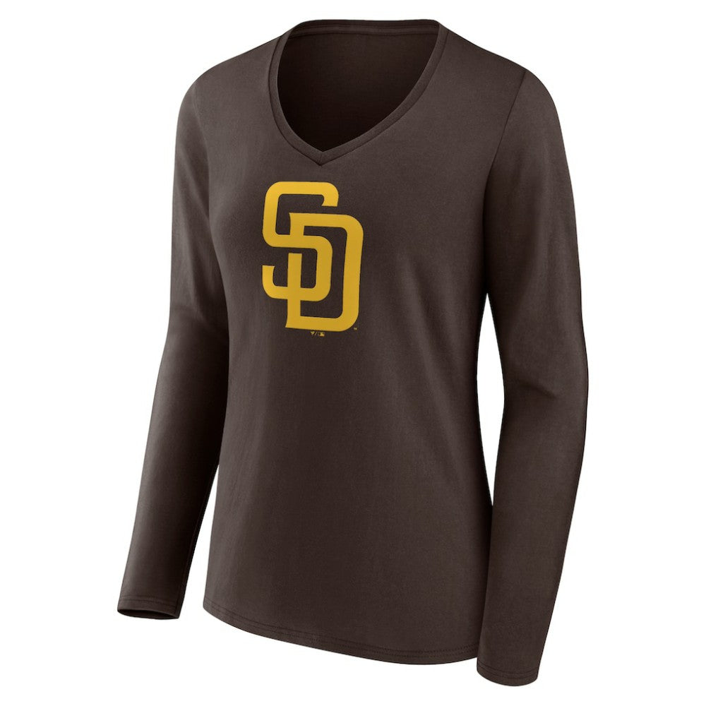 San Diego Padres Women's Team Logo Long Sleeve V-Neck T-Shirt - Brown