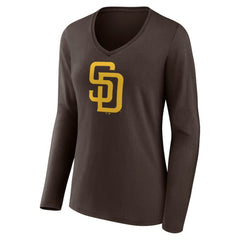 San Diego Padres Women's Team Logo Long Sleeve V-Neck T-Shirt - Brown