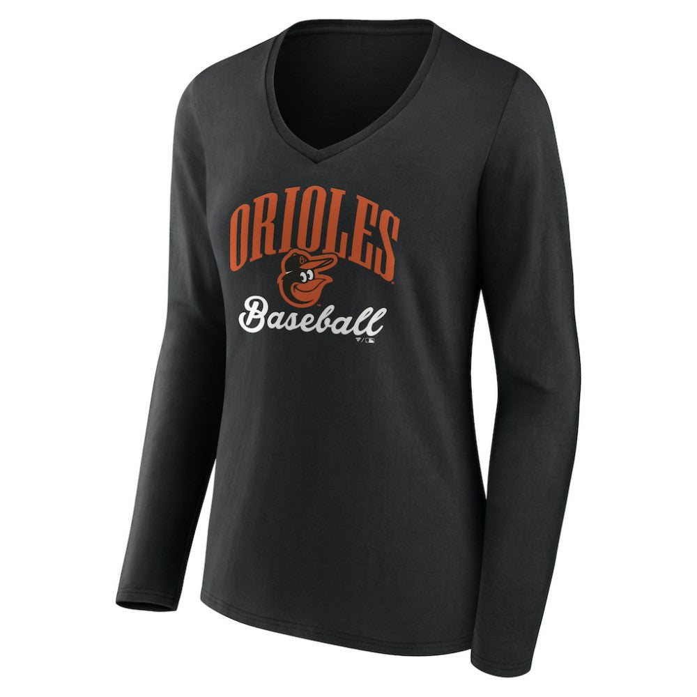 Baltimore Orioles Women's Victory Script Long Sleeve V-Neck T-Shirt - Black