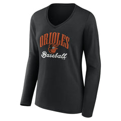 Baltimore Orioles Women's Victory Script Long Sleeve V-Neck T-Shirt - Black
