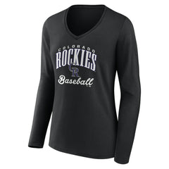 Colorado Rockies Women's Victory Script Long Sleeve V-Neck T-Shirt - Black