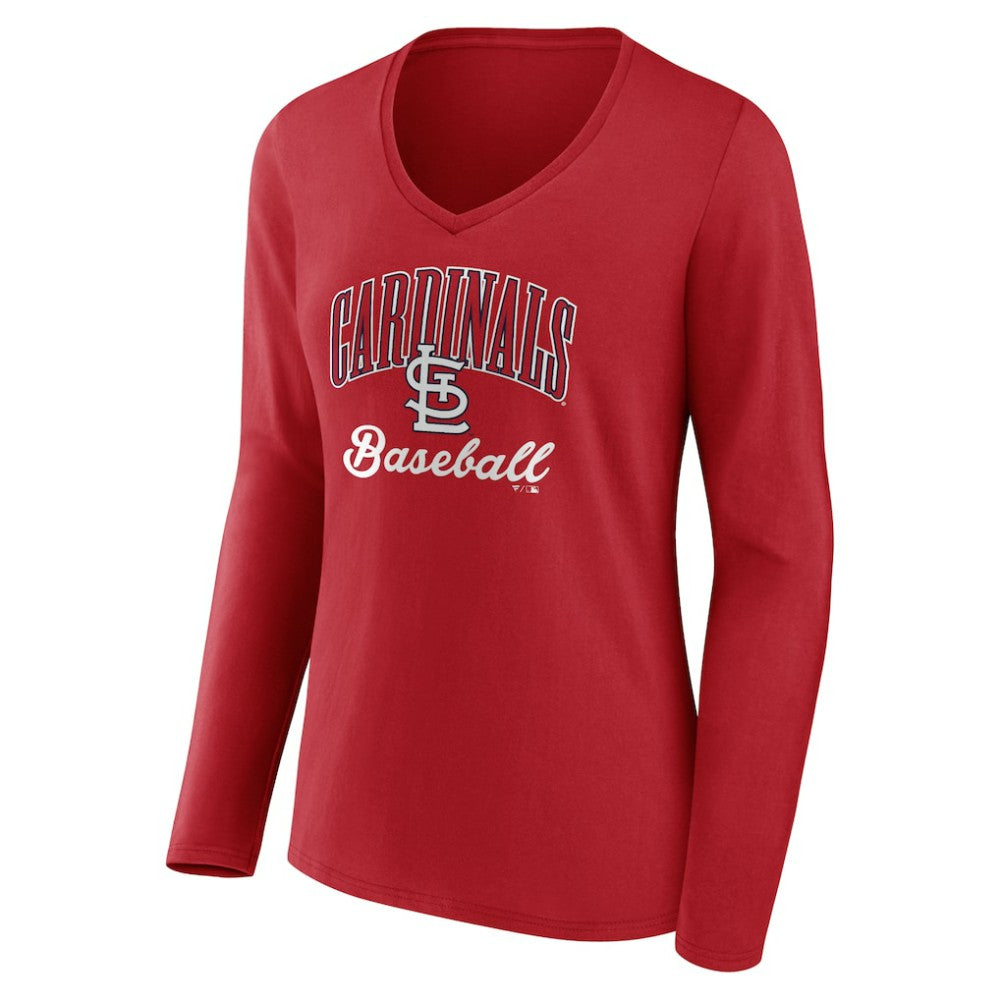 St. Louis Cardinals Women's Victory Script Long Sleeve V-Neck T-Shirt - Red
