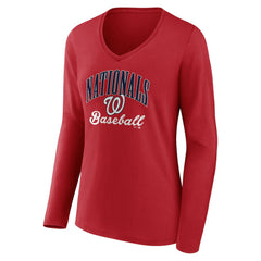Washington Nationals Women's Victory Script Long Sleeve V-Neck T-Shirt - Red