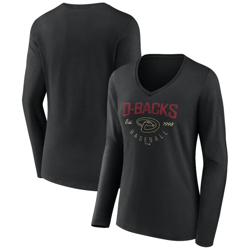 Arizona Diamondbacks Women's Live For It Long Sleeve Long Sleeve V-Neck T-Shirt - Black