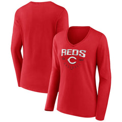 Cincinnati Reds Women's Live For It Long Sleeve Long Sleeve V-Neck T-Shirt - Red