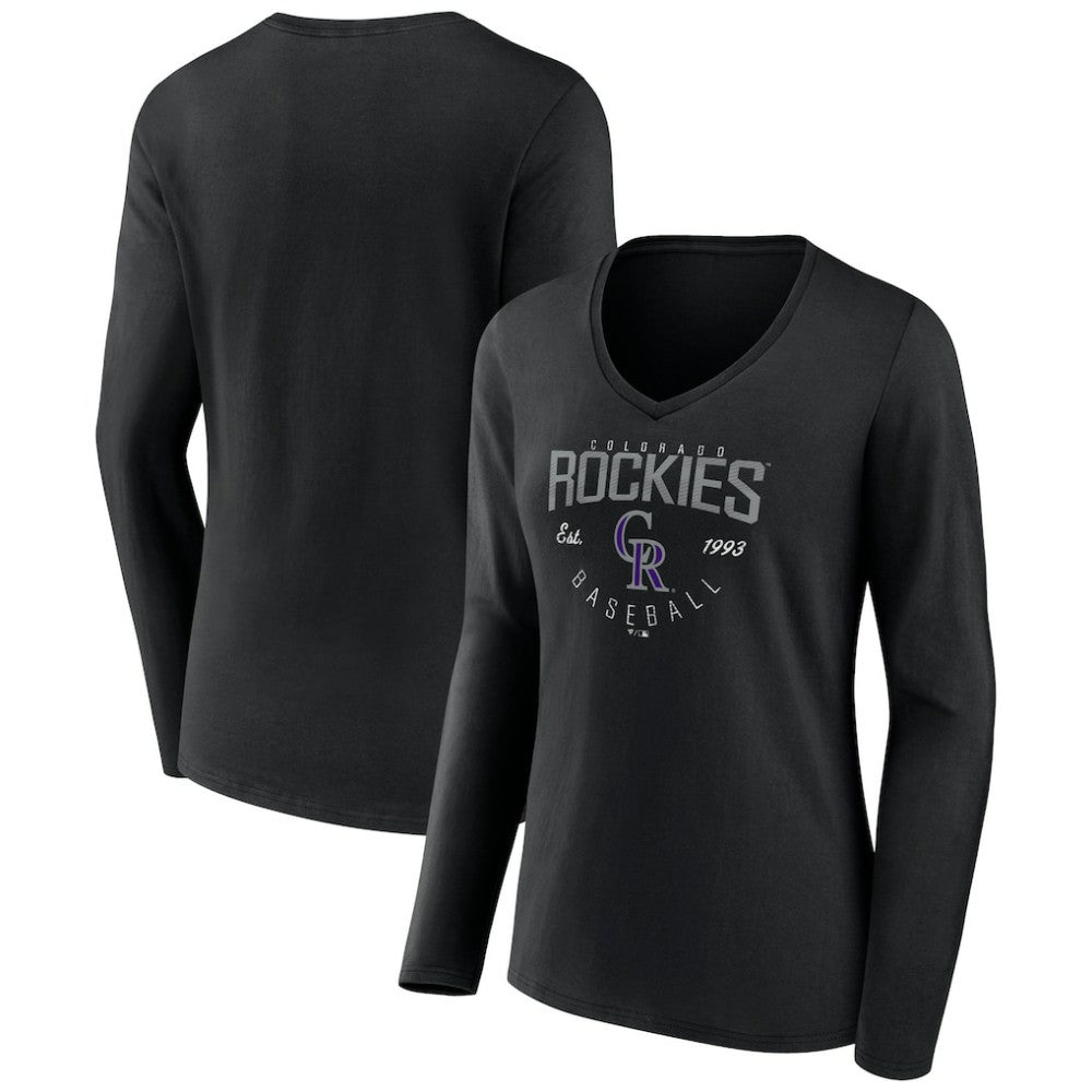 Colorado Rockies Women's Live For It Long Sleeve Long Sleeve V-Neck T-Shirt - Black