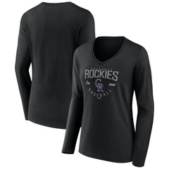 Colorado Rockies Women's Live For It Long Sleeve Long Sleeve V-Neck T-Shirt - Black