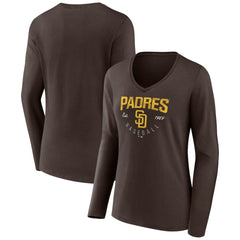 San Diego Padres Women's Live For It Long Sleeve Long Sleeve V-Neck T-Shirt - Brown