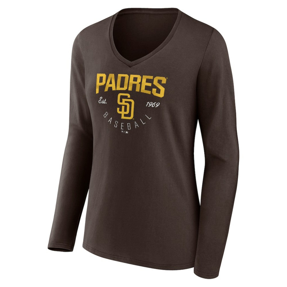 San Diego Padres Women's Live For It Long Sleeve Long Sleeve V-Neck T-Shirt - Brown