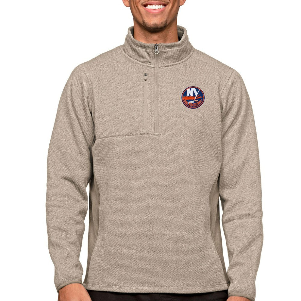 New York Islanders Antigua Course Quarter-Zip Pullover Top Oatmeal