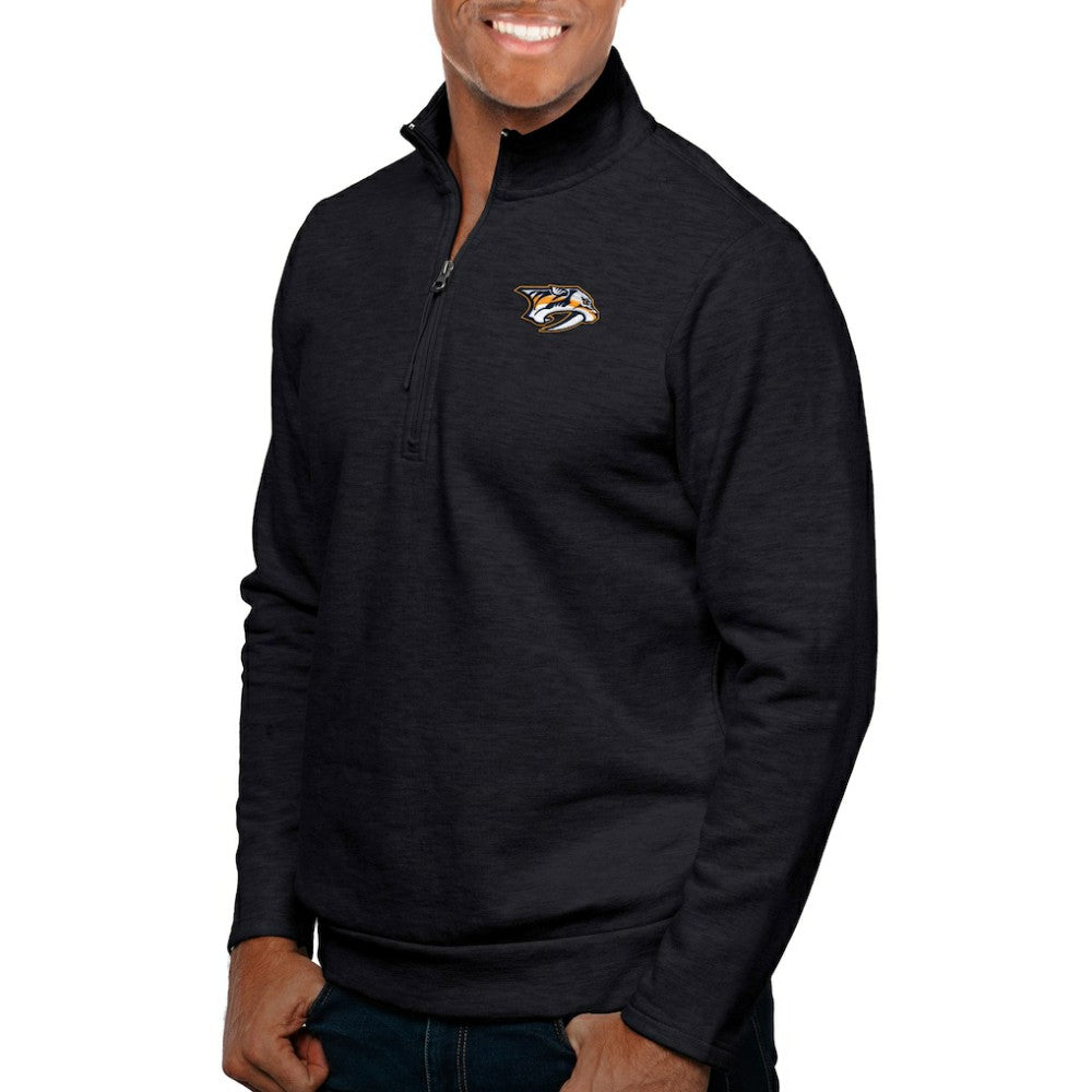 Nashville Predators Antigua Gambit Quarter-Zip Pullover Top Heather Black