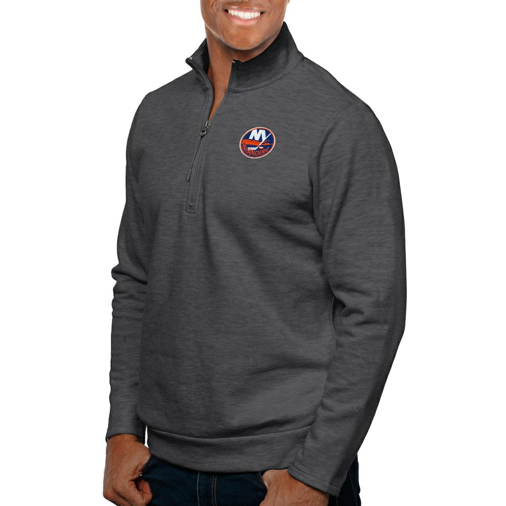 New York Islanders Antigua Gambit Quarter-Zip Pullover Top Charcoal