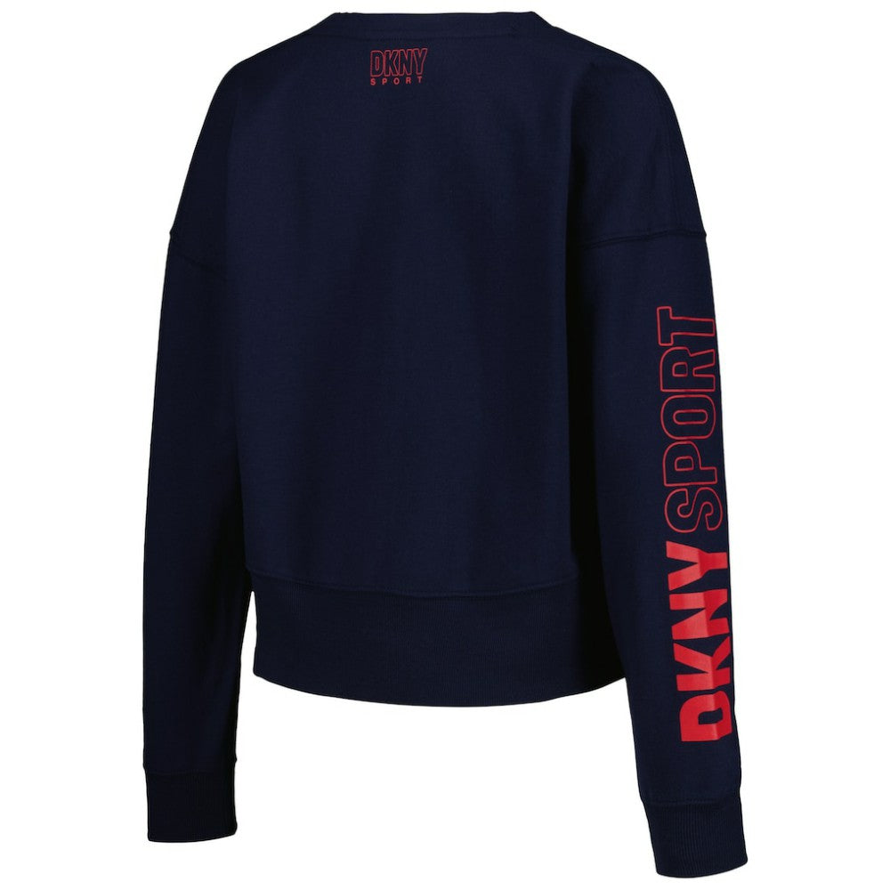 Atlanta Braves DKNY Sport Women's Lily V-Neck Pullover Sweatshirt - Navy
