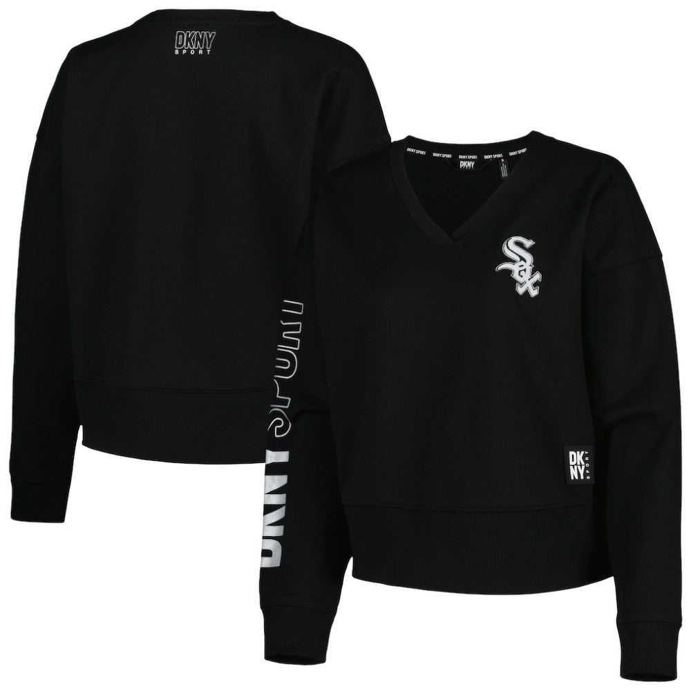 Chicago White Sox DKNY Sport Women's Lily V-Neck Pullover Sweatshirt - Black
