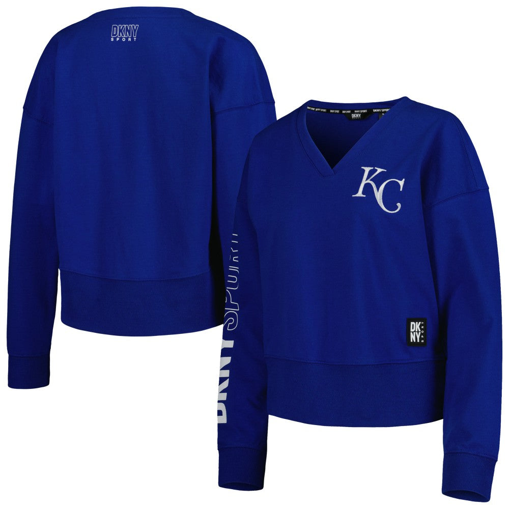 Kansas City Royals DKNY Sport Women's Lily V-Neck Pullover Sweatshirt - Royal
