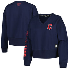 Cleveland Guardians DKNY Sport Women's Lily V-Neck Pullover Sweatshirt - Navy