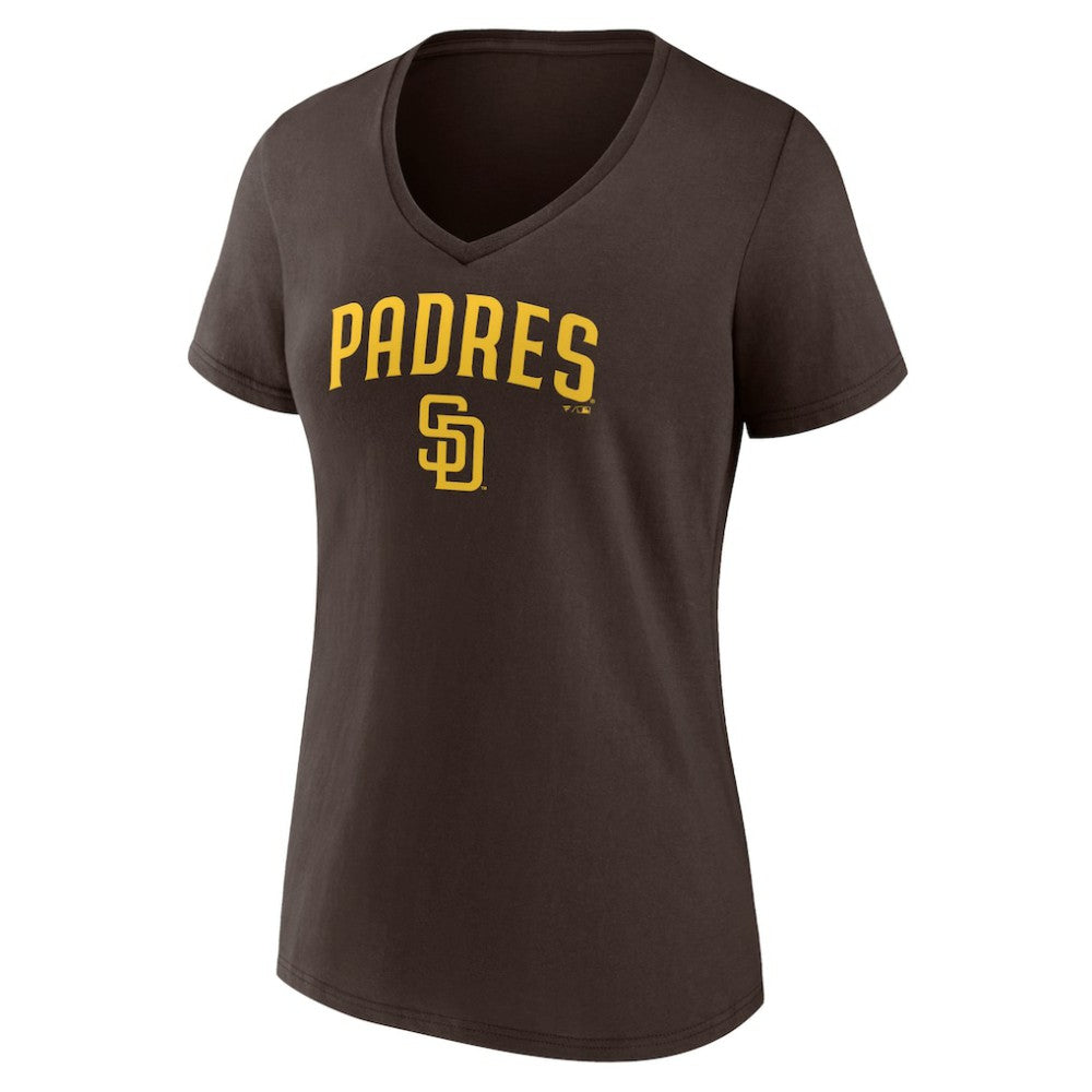 San Diego Padres Women's Lockup V-Neck T-Shirt - Brown
